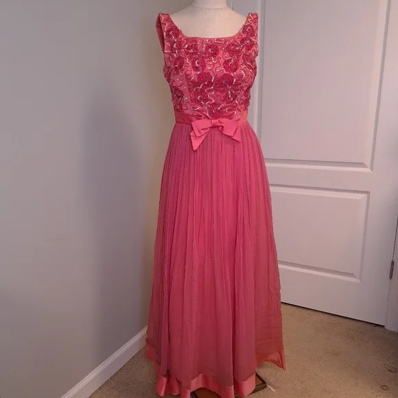 Vintage Dresses | Vintage Pink 60's Silk Chiffon Sequin Gown Party Dress | Color: Pink | Size: 2 | Kidclararesale's Closet